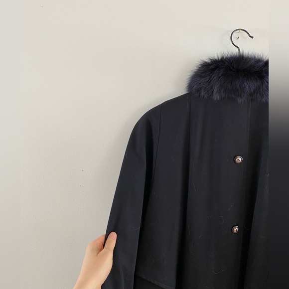 SOLD - Me-Jay vintage pure virgin wool + cotton fur navy blue/black coat - Picture 6 of 10